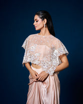 Nessa Drape Skirt Set with Cape -Beige